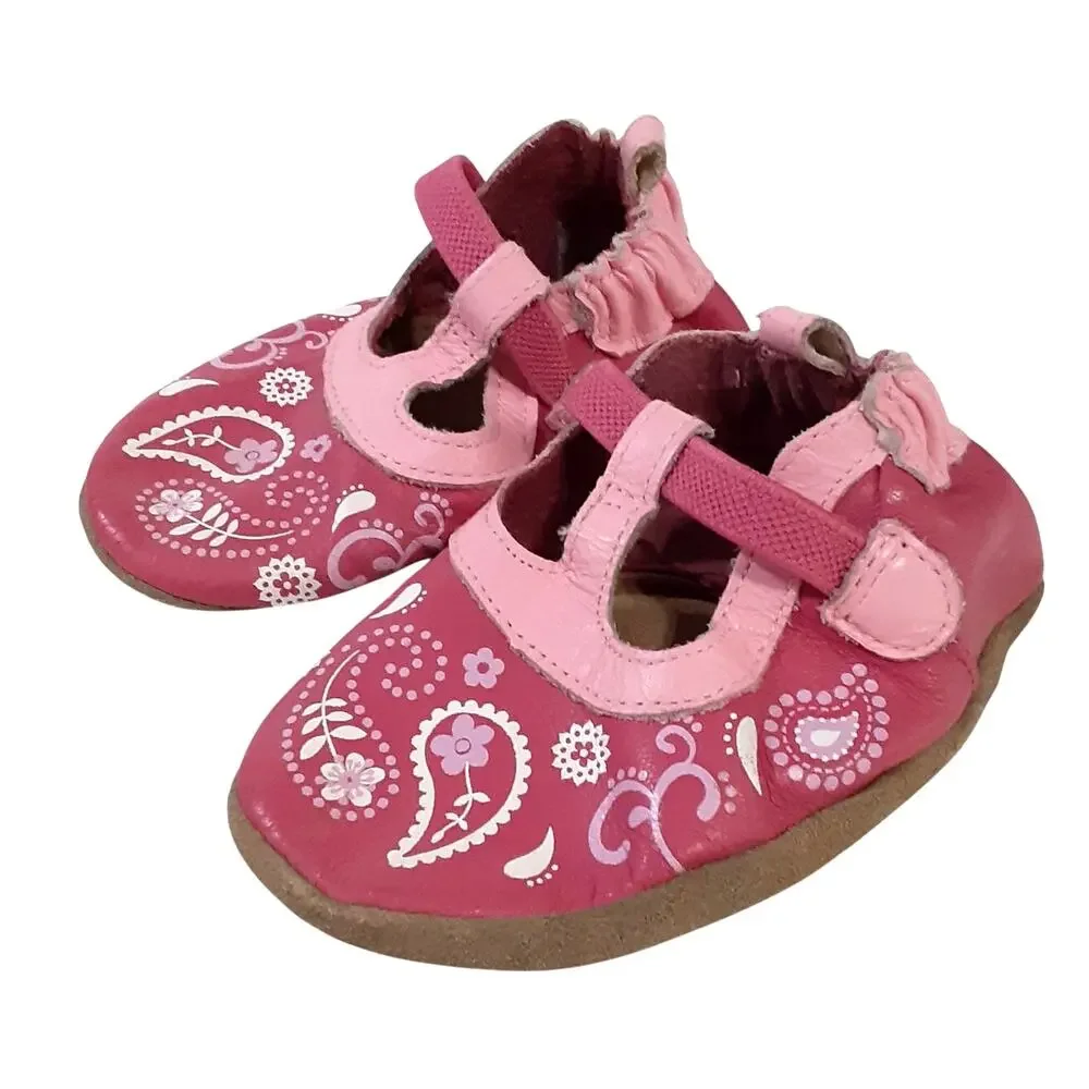 Robeez Baby Pink Paisley Mary Jane Crib Shoes Baby Girl 12-18mo Cowgirl Western